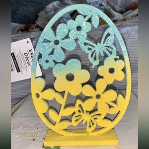 🤩3/$10 Ombre & Glitter Easter Egg Decor Laser Cut Wood Decor Yellow & Blue